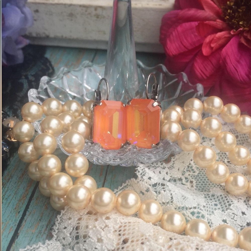 Swarovski emerald cut lever back earrings.